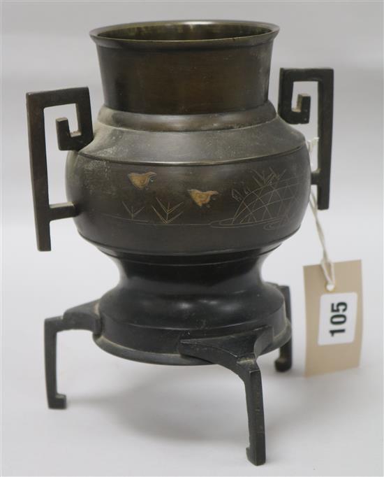 A Japanese bronze incense burner (converted) height 22cm